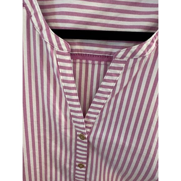 Isaac Mizrahi Long Sleeve Dk Pink White Striped Blouse QVC Sz L Petite - Picture 4 of 7